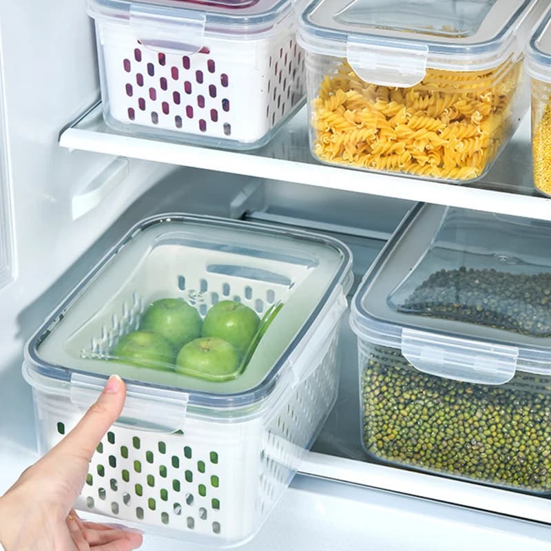 Set of 1/3 Pieces of Containers for Fridge, Organizer with basket Scolapiatti for Fruit and Vegetables, Container for Dispense and Kitchen
