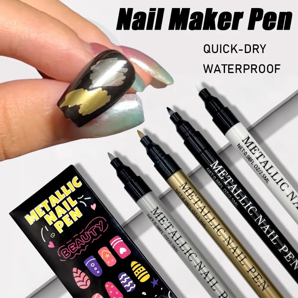 1 pz Penne per nail art metalliche Punta fine da 0,5 mm Penne per unghie ad asciugatura rapida a prova di acqua Pennarelli a 4 colori per strumenti di pittura per manicure