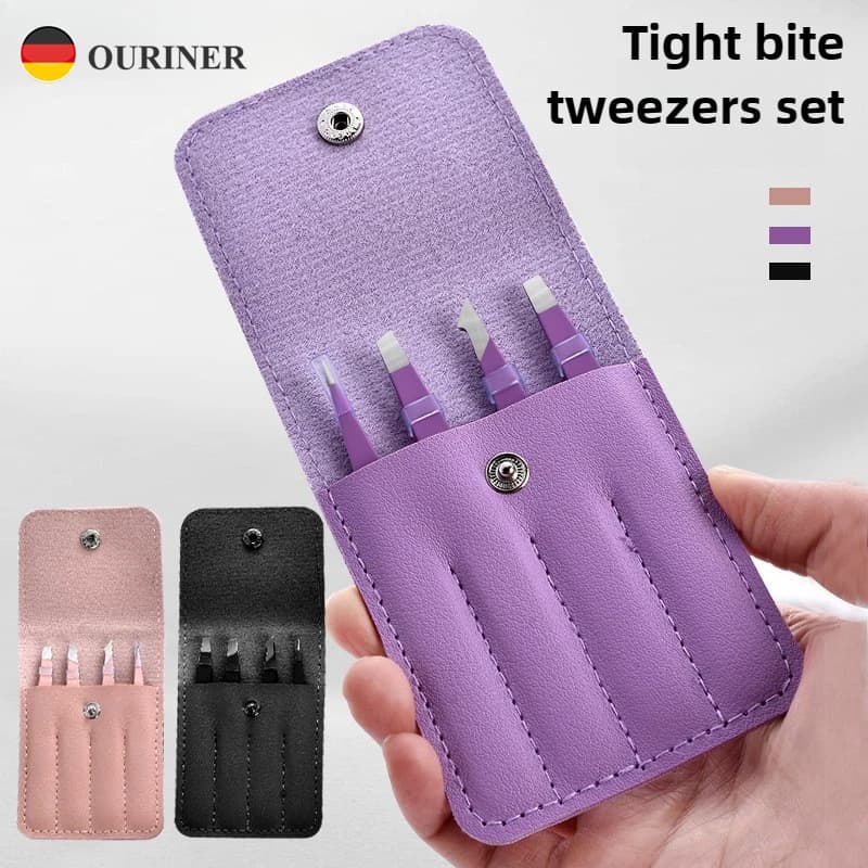 Pinzetta per sopracciglia ad alta precisione 4 pezzi Bellezza dei capelli Estrattore per peli fini Clip per sopracciglia inclinate in acciaio inossidabile Strumenti per il trucco per la rimozione