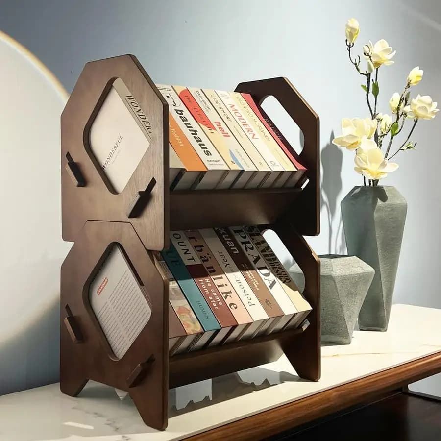 Libreria da scrivania, organizer per libri impilabile con maniglia, portaoggetti per CD, riviste e cartelle, piccola libreria portatile