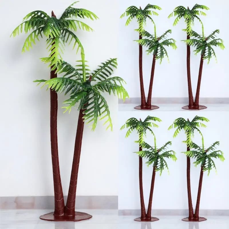 5Pcs Natural Coconut Palm Tree Aquarium Plants Premium Plastic Fish Tank Decorations Artificial Trees for Terrarium Micro
