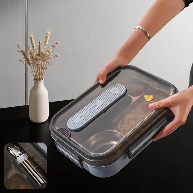 G6KF Contenitore per il pranzo diviso Contenitore per alimenti a doppio strato con 6 scomparti con ciotola per zuppa posate