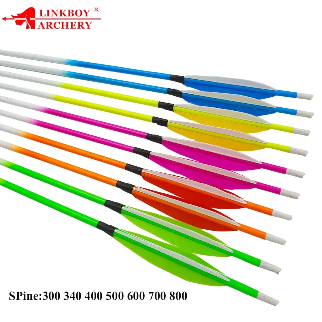 6PCS Linkboy Tiro con l'arco Freccia in carbonio Sp340 32 pollici 5 pollici Piuma di banana di tacchino 100gr Suggerimenti Arco tradizionale da caccia