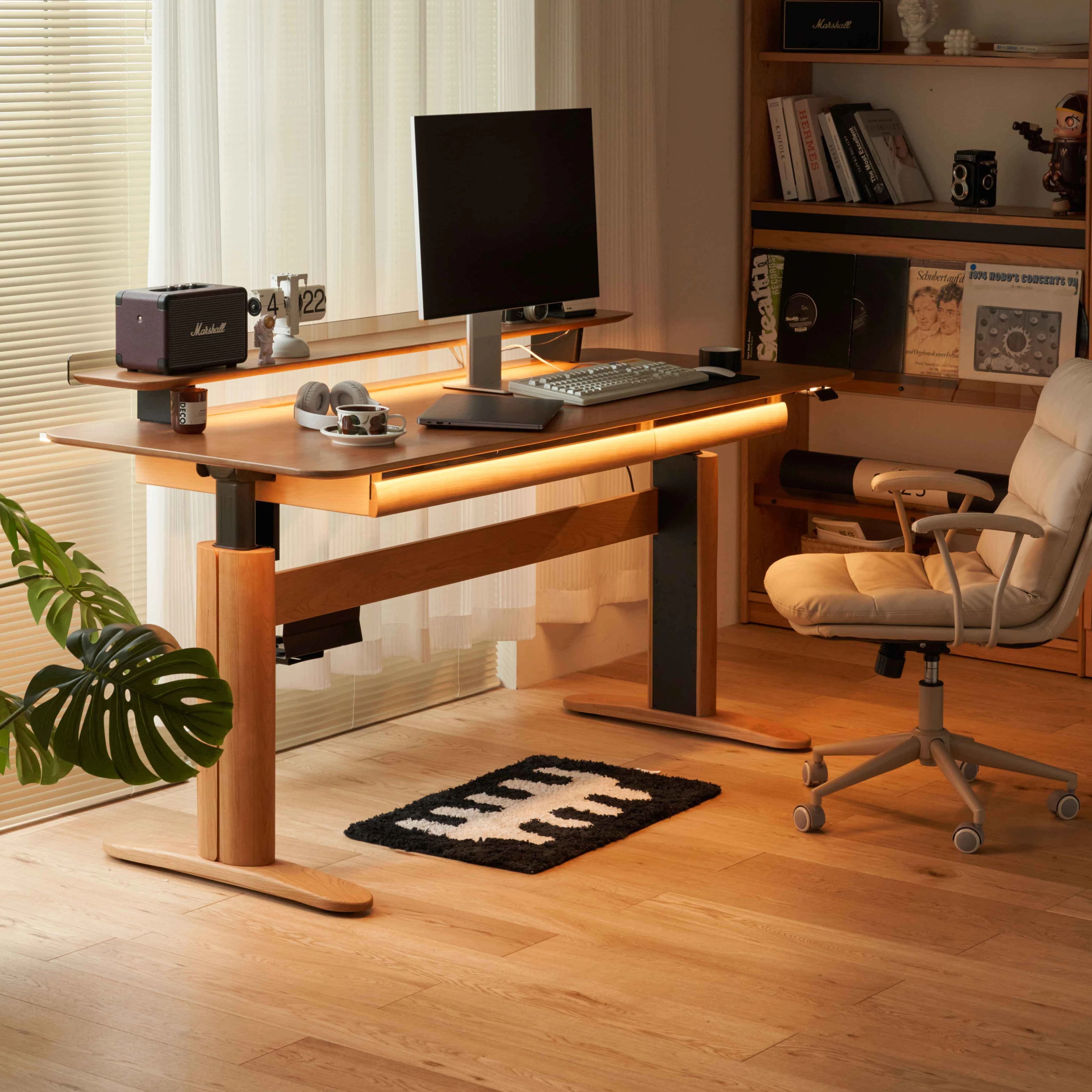 Scrivania da studio moderna di lusso Half House, tavolo regolabile in altezza per laptop, in legno, stile industriale, per ufficio
