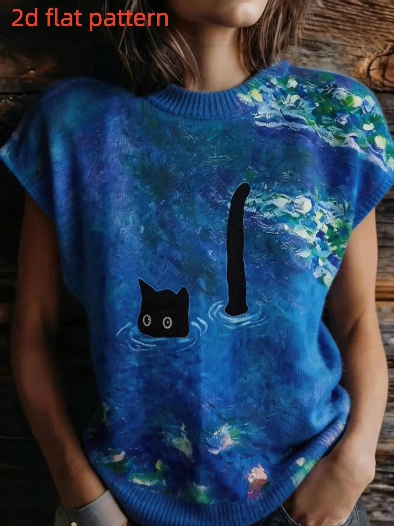 Printed Design - Nottextured Spring/Summer Fashion New Pullover Round Neck Sleeveless Women's Top with Flat Digital Print Trendy Women's Clothing Ladies' Top