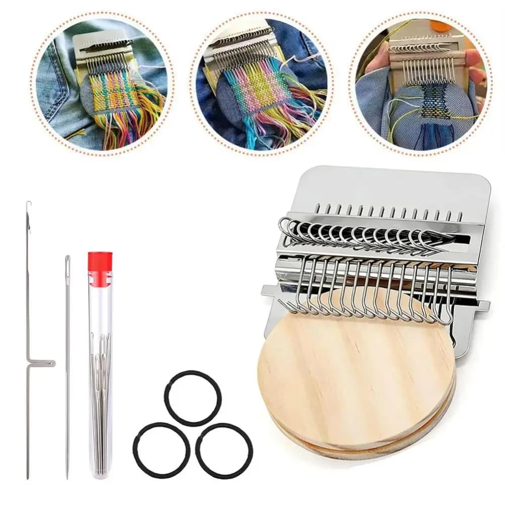 Wooden Frame Mini Loom Machine 12/14 Hook Mini Size Darning Machine DIY Handcrafts Metal Tool Small Woven Machine Mending Socks
