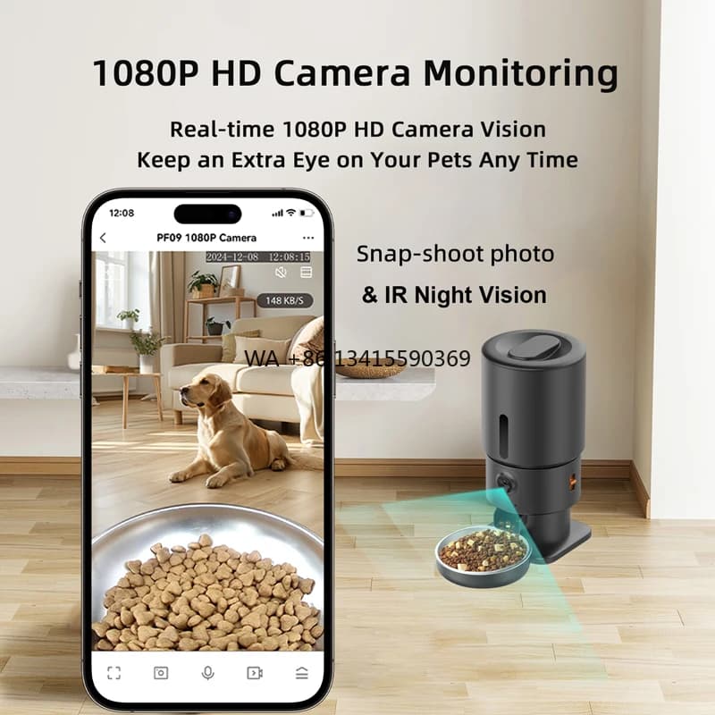 Alimentatore automatico per gatti OEM 5L con visione notturna Video HD 1080P Tuya APP Distributore automatico di cibo per cani Alimentatore automatico per animali domestici con