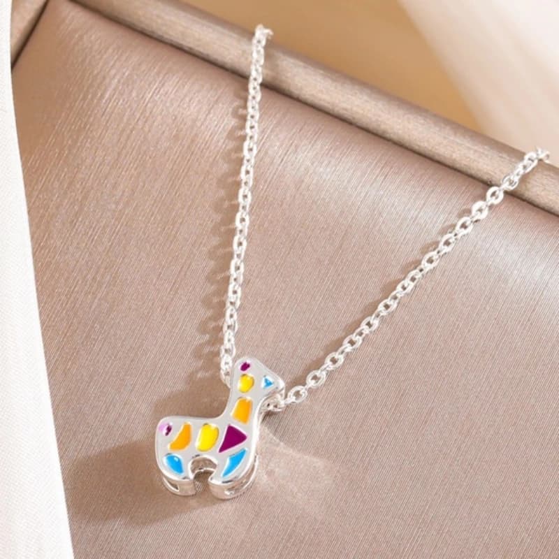 Uiny-tail 2024 hot new product 925 sterling silver colorful deer necklace cute national style fashion trend creative deer XL137