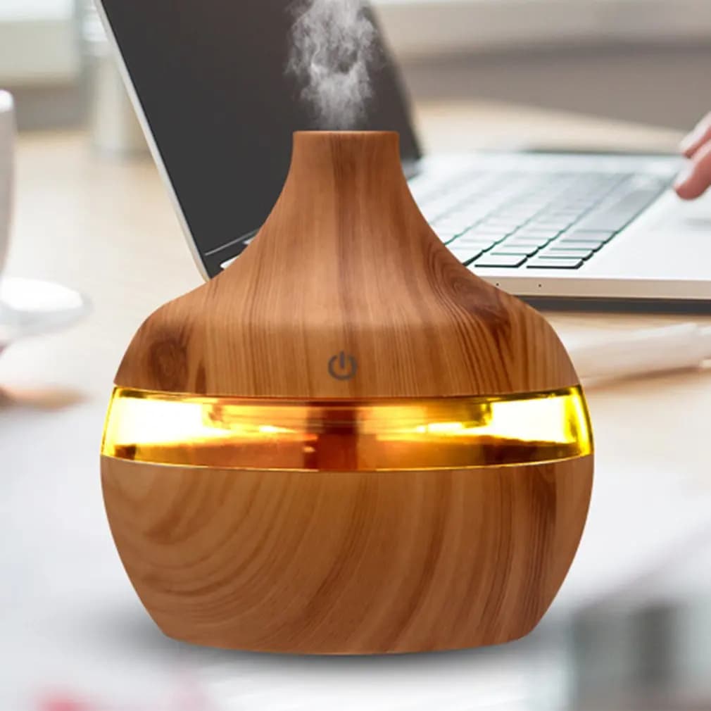 300ML USB Umidificatore Elettrico Diffusore di Aroma Nebbia Grano di Legno Diffusore di Olio Per Auto Ufficio Casa Ha 7 Umidificatori Luce A LED
