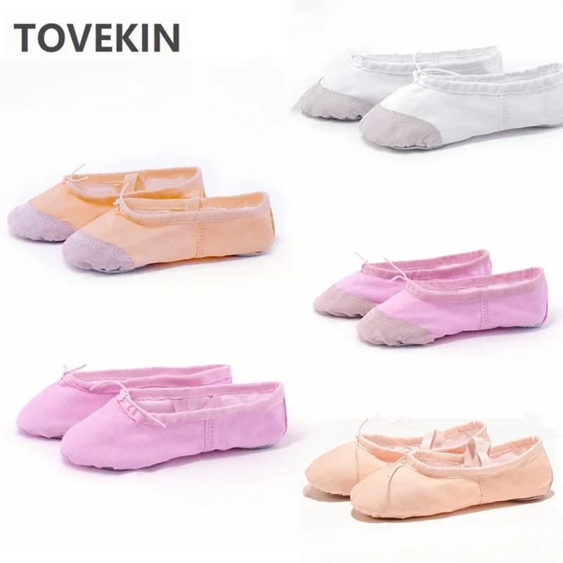 Palline in tela per ragazze Pantofole piatte per danza classica Scarpe da ballo per donne adulte Bambini Bambini Classiche in morbida pelle con suola divisa