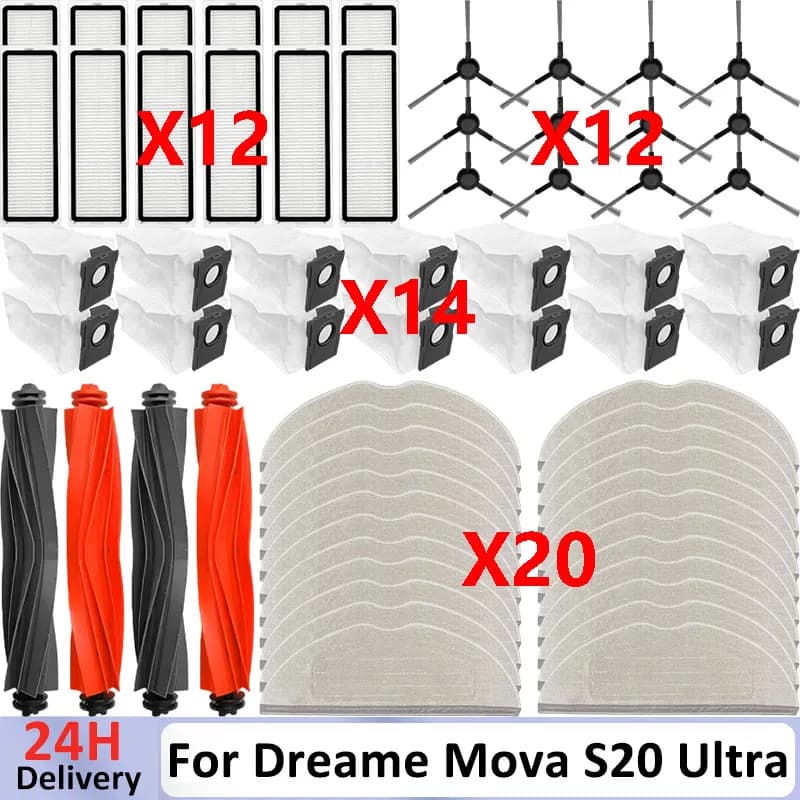 For ( Dreame Mova S20 Ultra / RLM71CE ) Robot Vacuum Cleaner part Main Side Brush Mop Cloth Hepa Filter Dust Bag Accessories