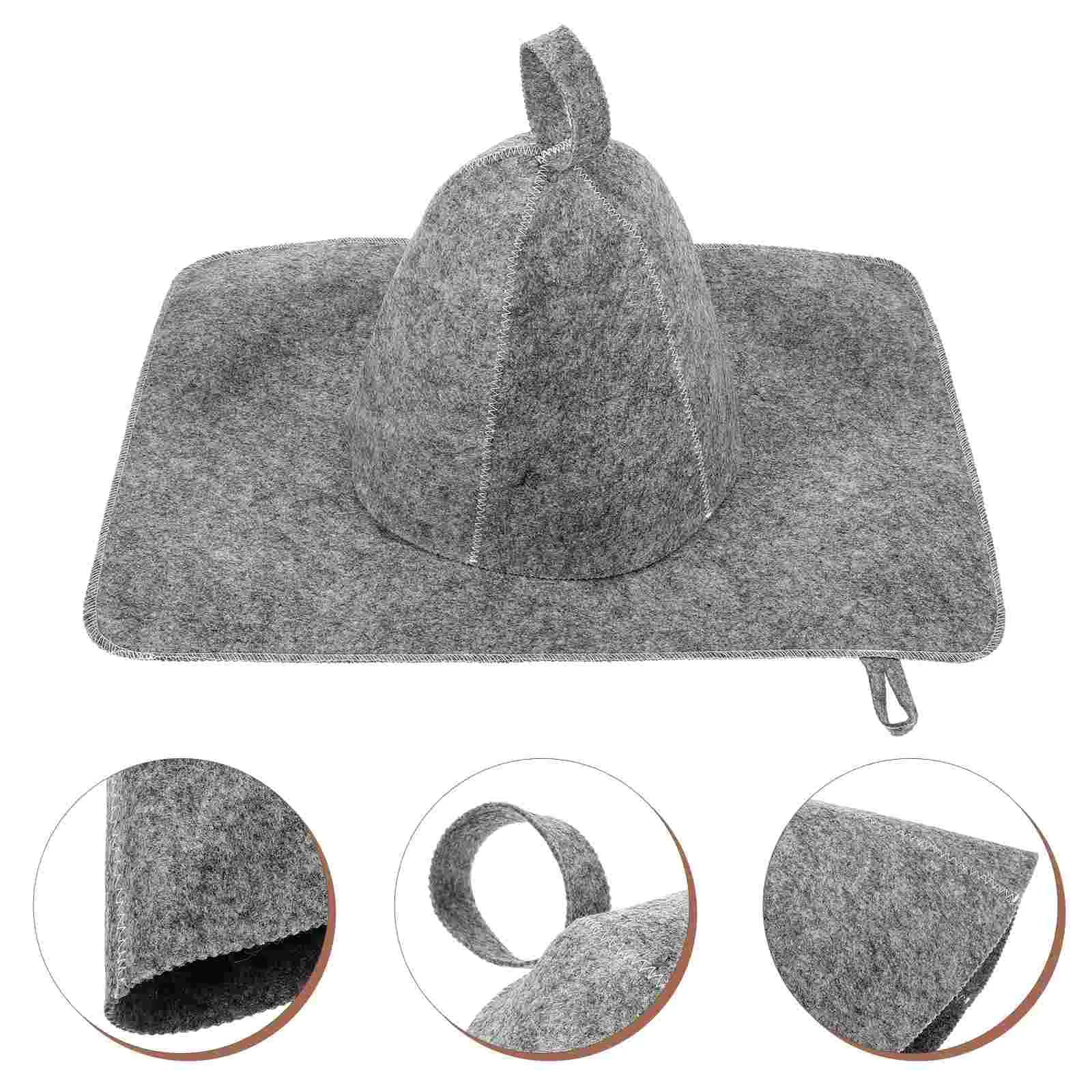 1 set cappello da sauna in feltro ispessito berretto da sauna cappelli da bagno accessori da bagno set grigio con cuscino forniture per sauna spa