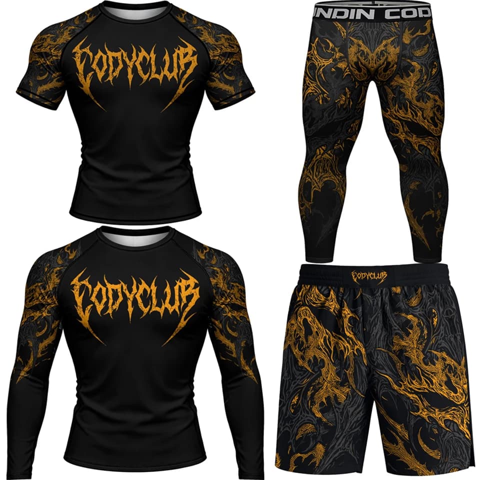Nuovi Rashguard BJJ Muay Thai, Pantaloncini, T-shirt, Set BJJ No Gi da Uomo, Rashguard da Boxe, T-shirt, Leggings da Combattimento con Protezione Anti-UV UPF50