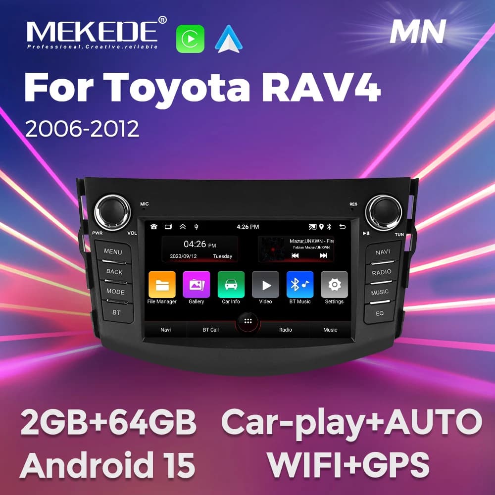 Autoradio Android 15 con schermo IPS per Toyota RAV4 2006-2012, sistema audio intelligente multimediale centrale con Carplay