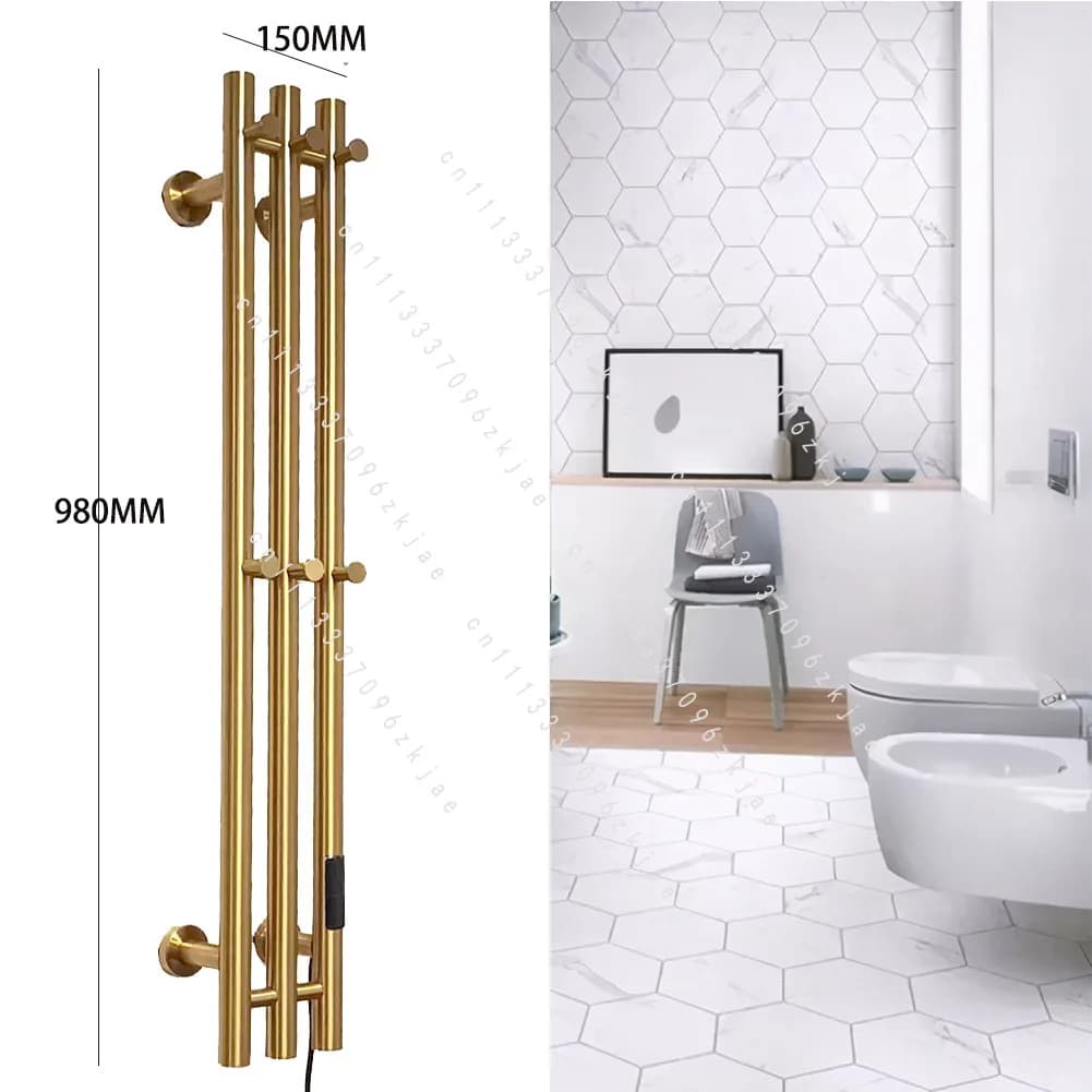 Smart Carbon Fiber Electric Towel Rack Stainless Steel Vertical Towel Bar with Hook Timer Constant Temperature for Bathroom