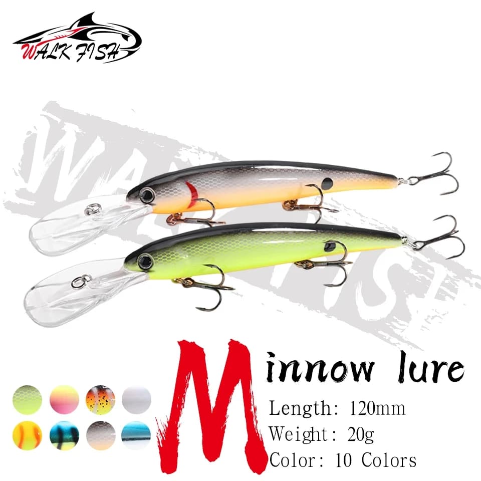 CAMMINARE PESCE Deep walleye Trolling Richiamo di Pesca Wobbler 12cm 20g Galleggiante Crankbait Minnow Bass Pike Esca Profondità 0-6m Attrezzatura da pesca