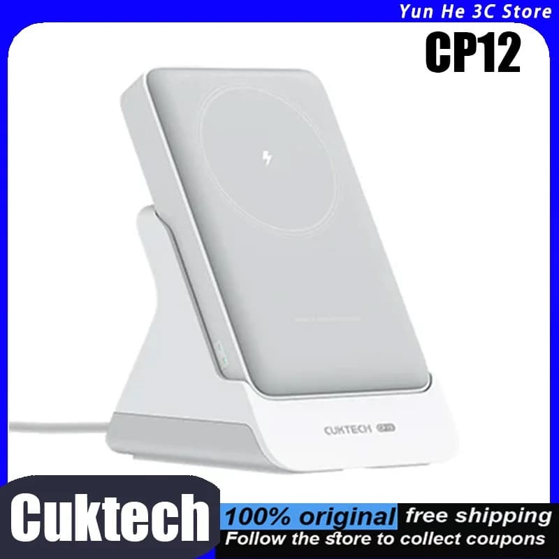 Cuktech CP12 Portable Charger 10,000mAh with Stand and Wireless Charging Compatible with iPhone 12–17 Ideal for Air Travel