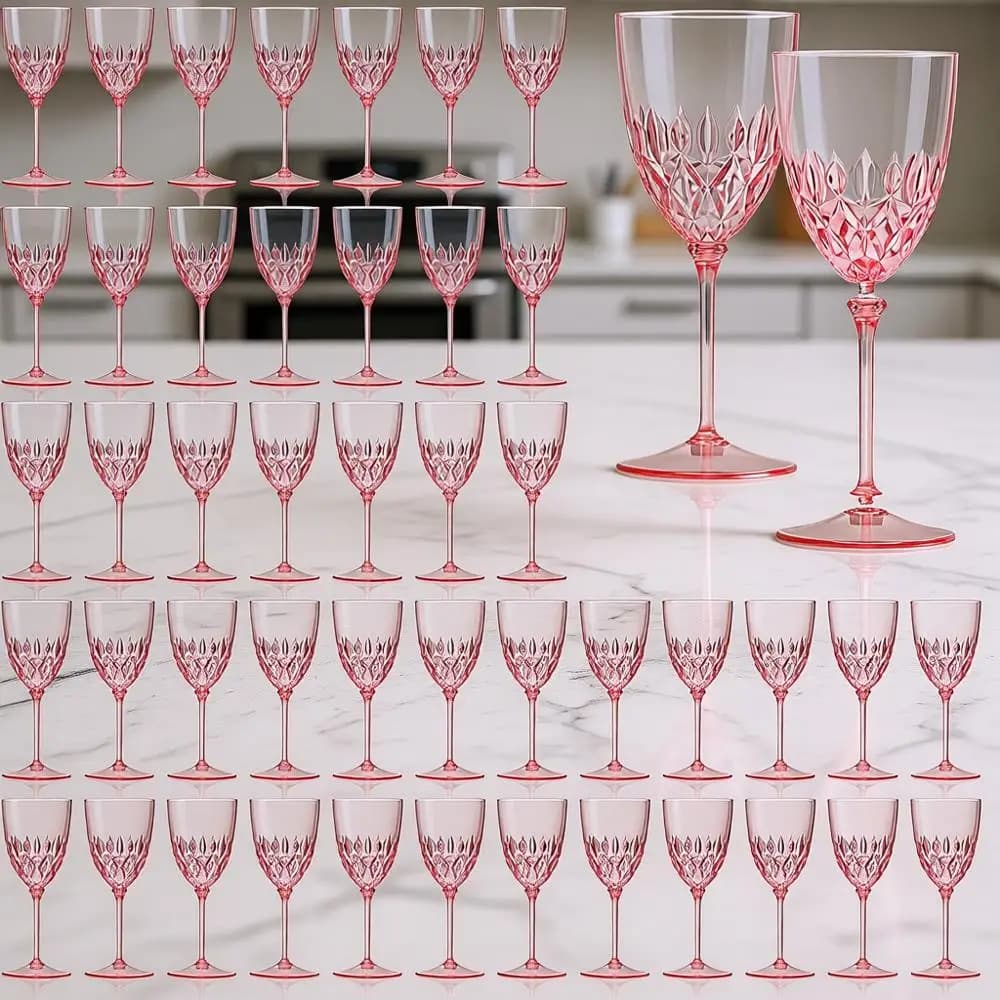 Bicchieri da vino in plastica rosa all'ingrosso da 7,4 oz, calici da vino piccoli staccabili, calici da champagne infrangibili, calici vintage con stelo a diamante, per mimosa