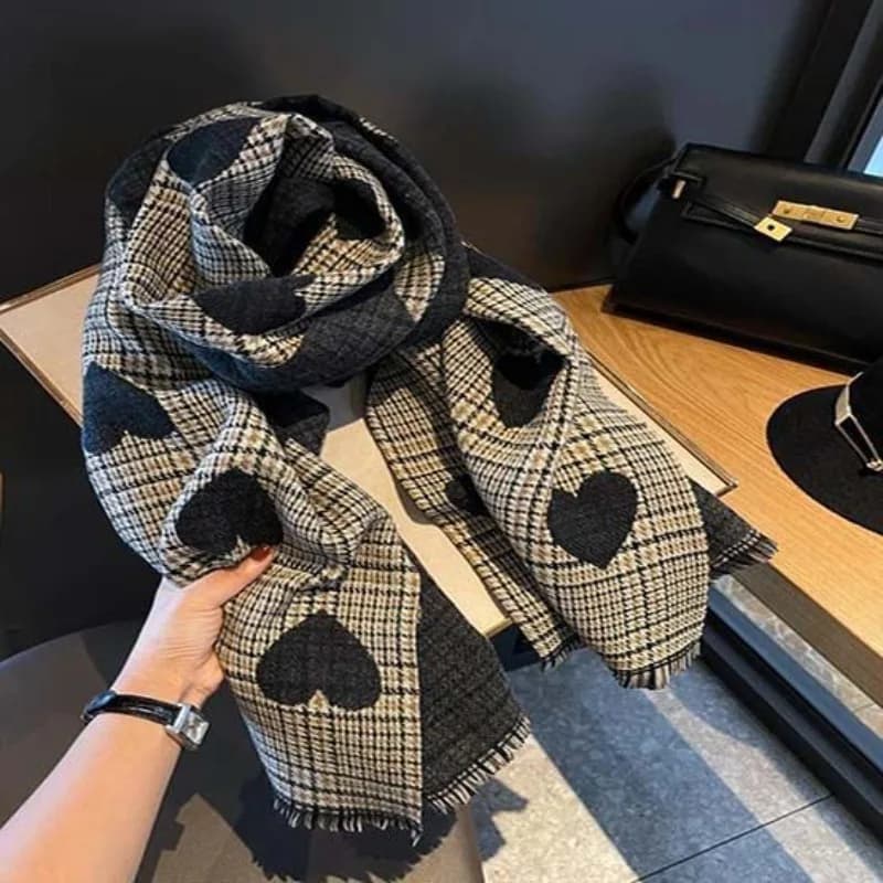 New winter women double side cashmere scarf love heart plaid ladies long thick thickened hot knitted scarf hijab stole XWJ111