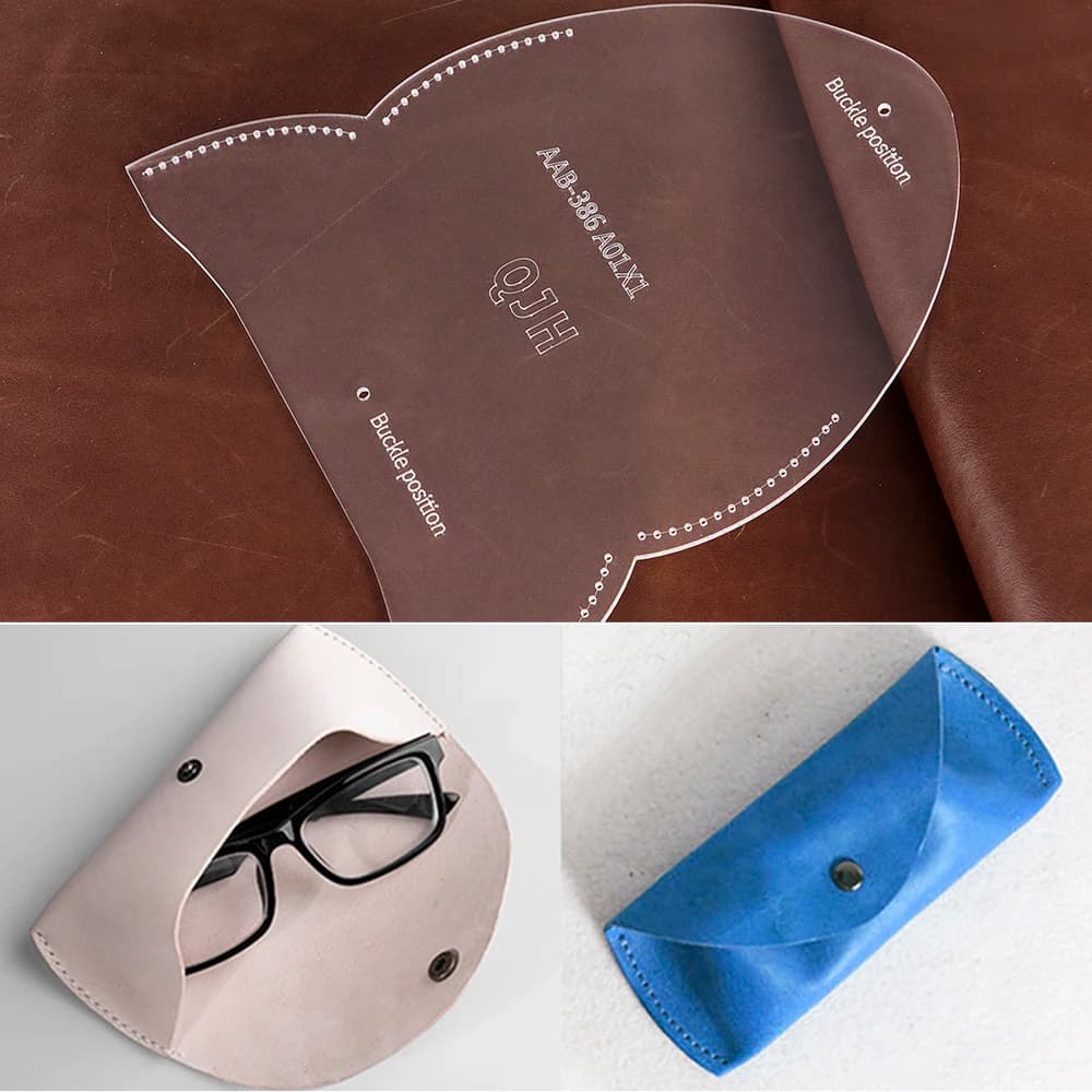 DIY Leather Glasses Bag Making Template, Transparent Acrylic with Punching Holes Sewing Mold, DIY Sunglass Bag Pattern Stencil