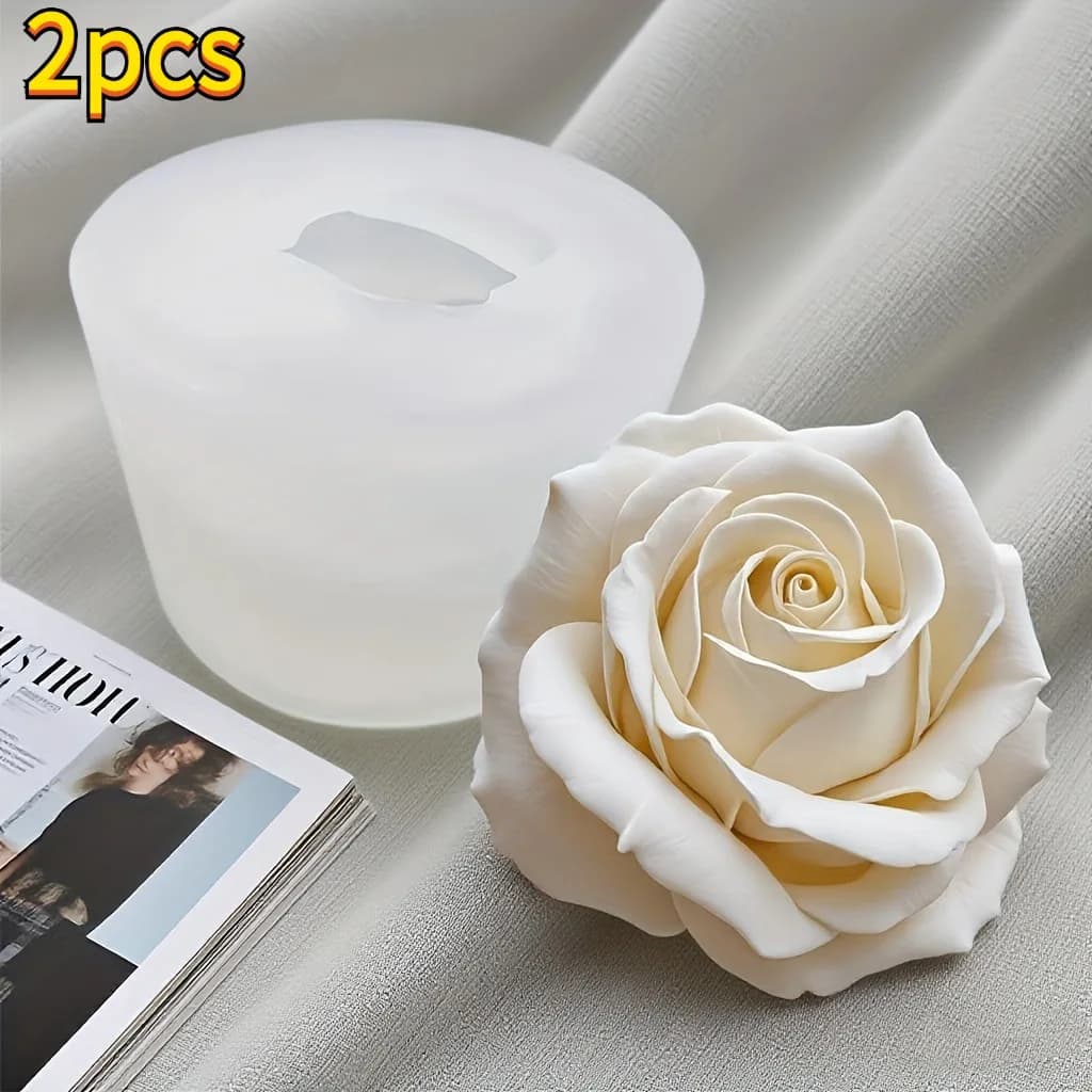 Stampi in silicone 3D White Rose (2 pezzi): ideali per gioielli, candele fatte a mano, sapone, fusione di gesso