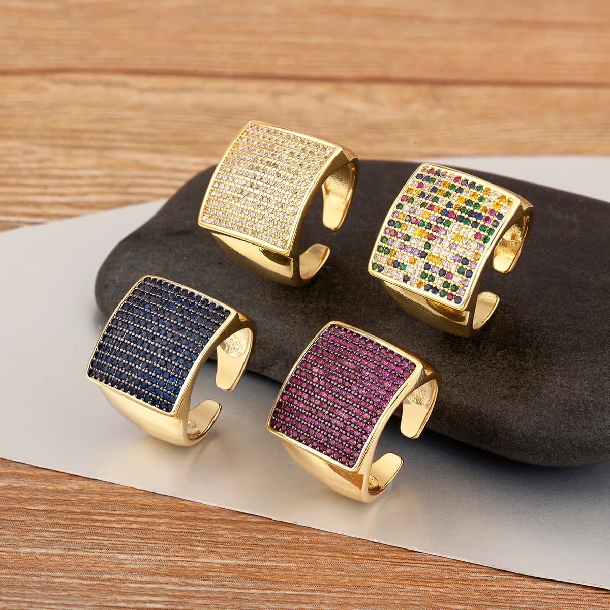 Nidin vendita calda stile punk forma rettangolare 5 colori scelta anelli aperti regolabili per donna uomo accessori gioielli festa di nozze