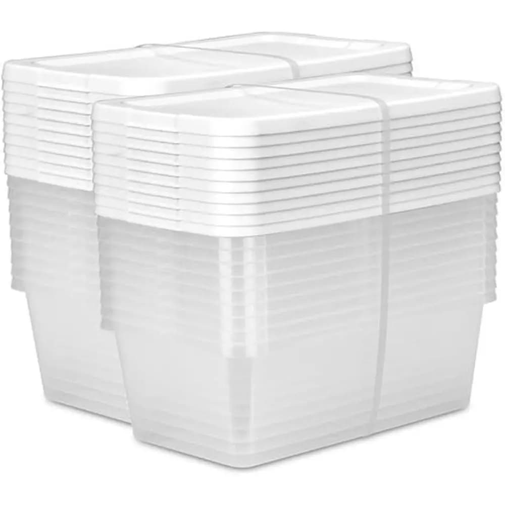 Pack of 20 Transparent Plastic Boxes 6 Quarts with Scatto Covers - Stackable Organizers for Home, Kitchen, Office, Cabinets and Shelves