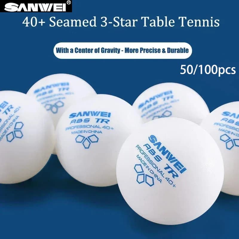 Palline da Ping Pong SANWEI TR 3 Stelle, Nuovo Materiale ABS con Cucitura 40+, Palline Professionali Durevoli per Allenamento, 50/100 Pezzi