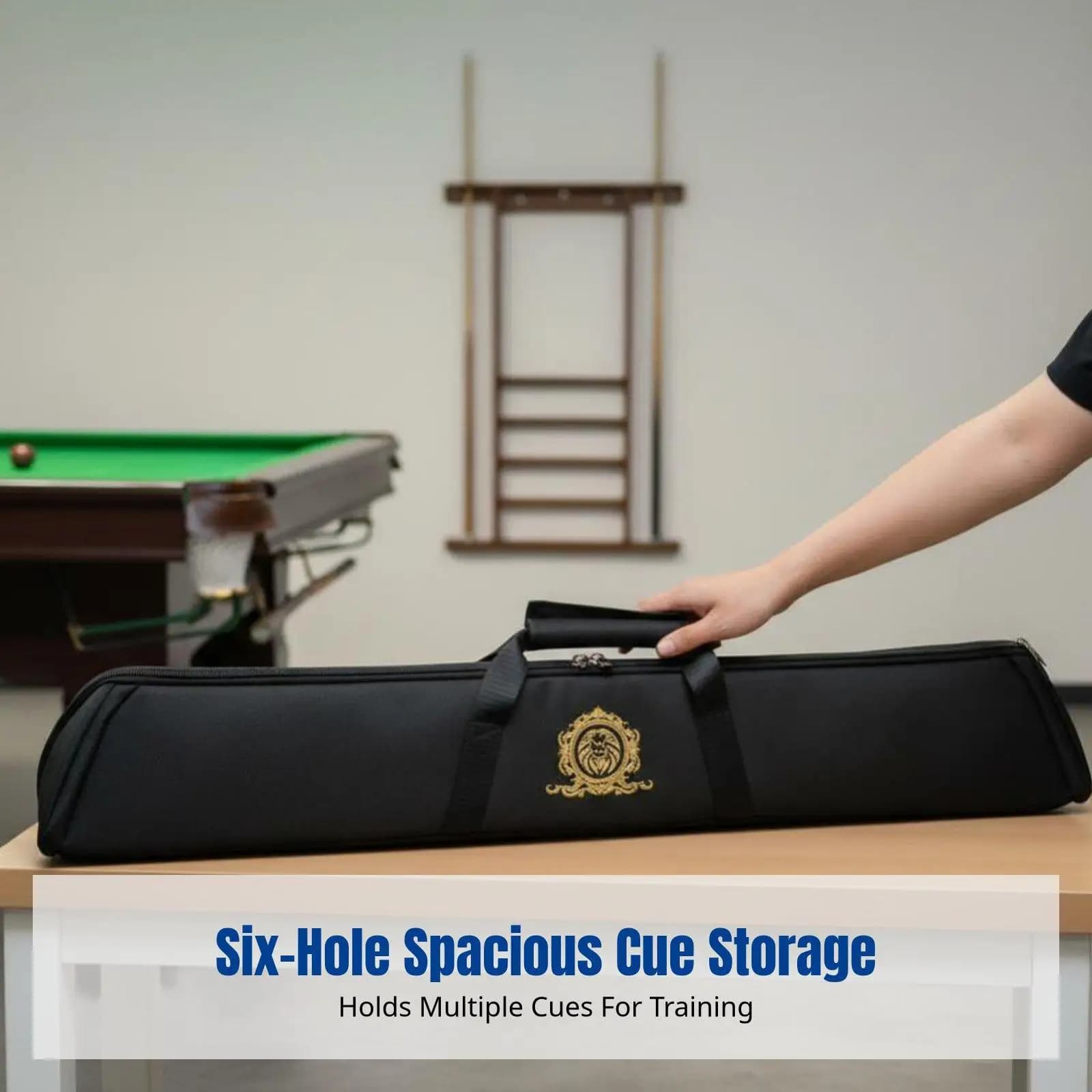 Reinforced Billiard Cue Case for Snooker with Waterproof PU Leather Lining and Ergonomic Waist Strap for Players