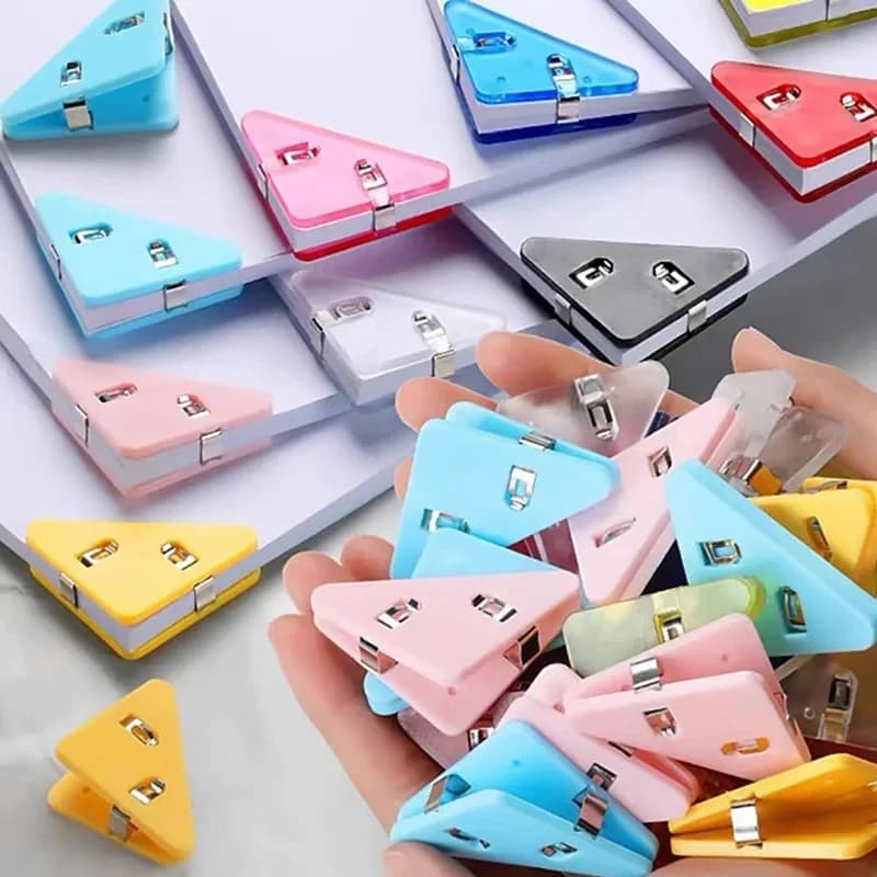 10Pcs Colorful Transparent Triangular Folder Book Paper Corner Binder Clip for Desk Shelf Office Stationery Desktop Organizer