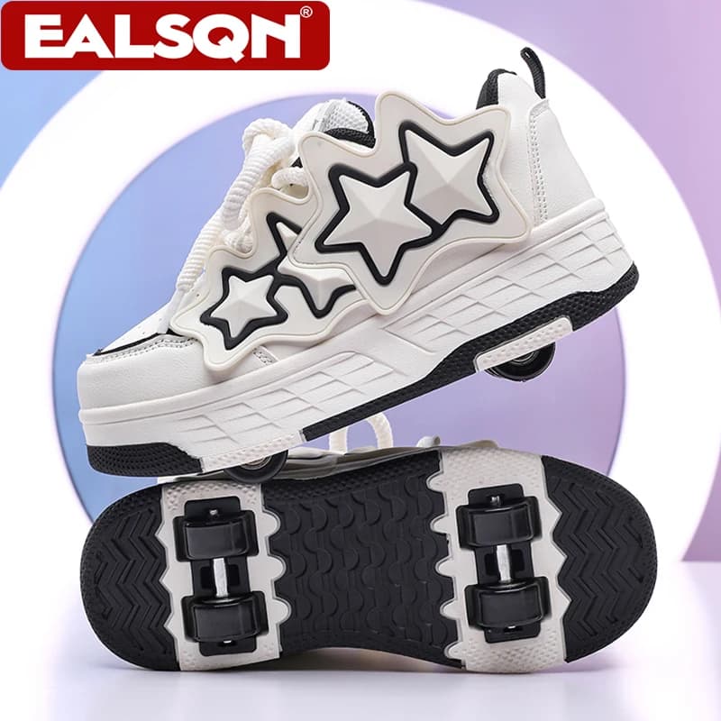 Pattini a rotelle per bambini alla moda, scarpe sportive da esterno resistenti all'usura, design a 4 ruote rimovibili, sneakers casual per il divertimento