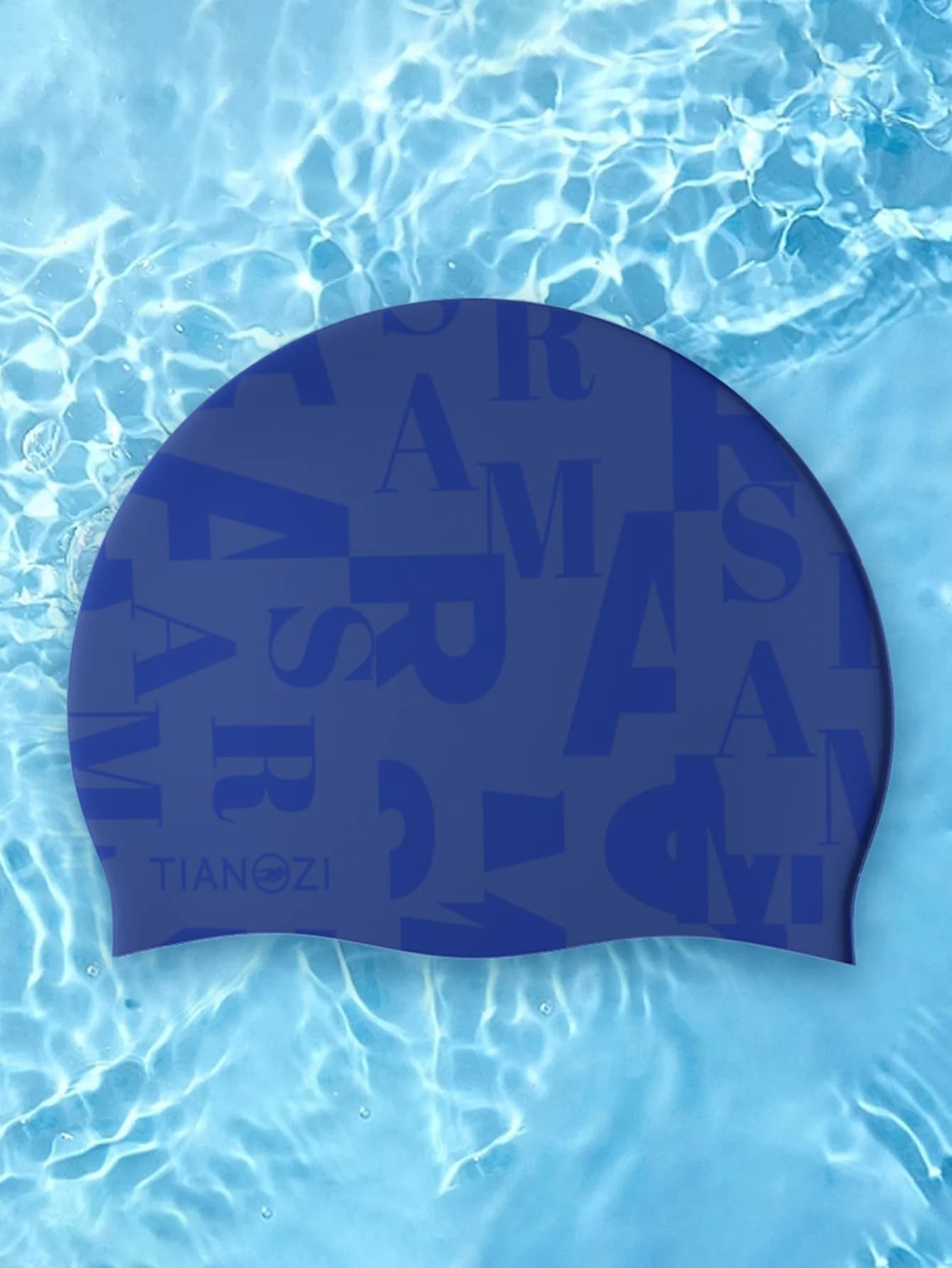 Silicone swim cap for adults: waterproof, non-slip, high elasticity with full print letters, unisex design