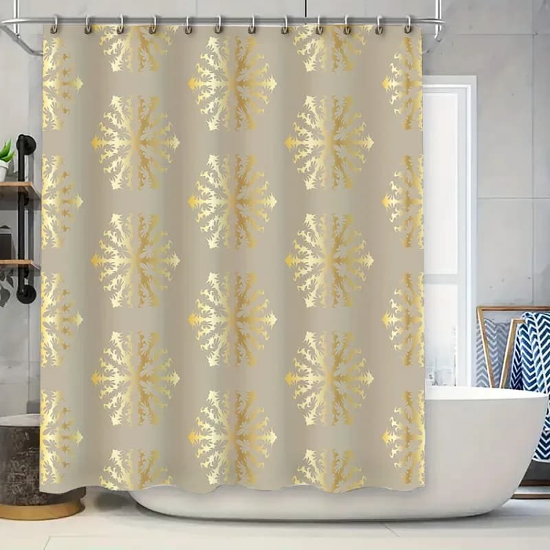 Tenda da doccia damascata dorata di lusso, arredamento moderno per il bagno con colori bianco, oro argento per bagni di casa