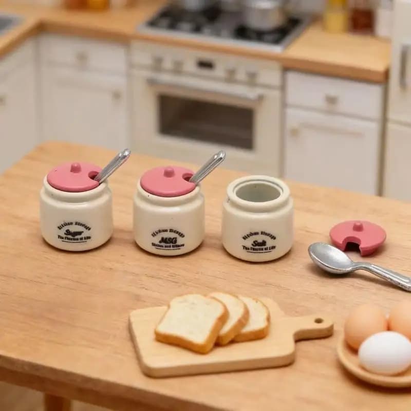 Set di 3 Barattoli per Spezie in Miniatura Scala 1/12 per Casa delle Bambole, Decorazione per Scenari di Cucina, Accessori Giocattolo per Decorazione Casa delle Bambole
