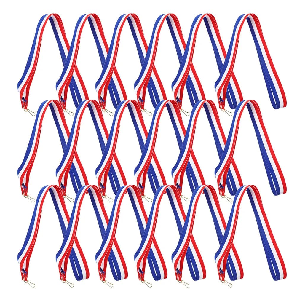 25 Pezzi Eleganti Cordino Portamedaglie Triangolari con Clip a Scatto e Nastro Rosso Bianco Blu per Cerimonie di Premiazione, Spettacoli, Calcio