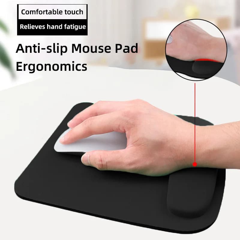 Tappetino per mouse nero Coolcirc, grande, ispessito, antiscivolo, per studio e ufficio, con supporto per il polso in EVA