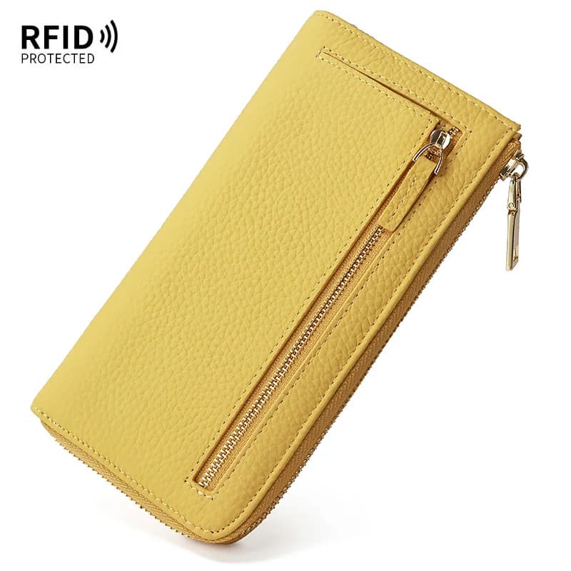 Borsa in vera pelle RFID 2025 Nuovo portafoglio in vera pelle di mucca Borsa a mano con pochette porta carte con cerniera da donna