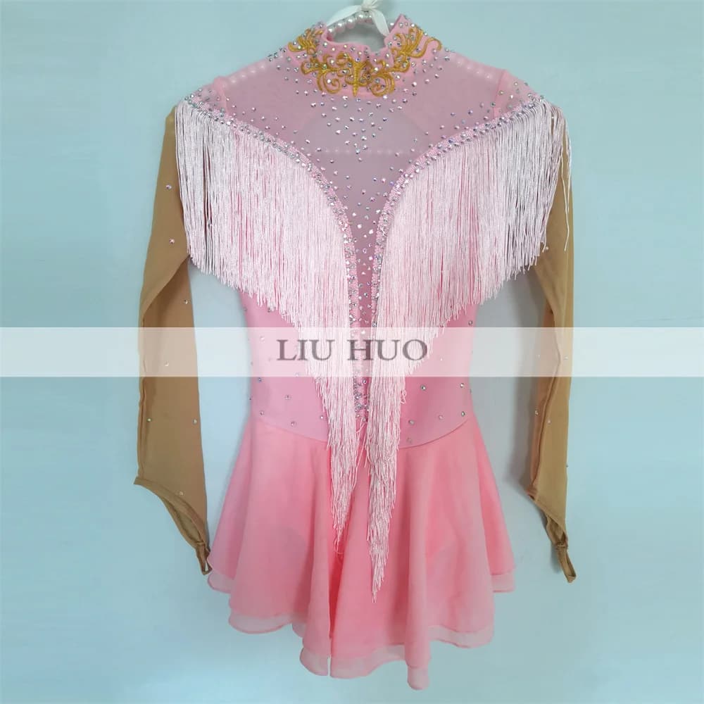 LIUHUO Danza sul Ghiaccio Pattinaggio di Figura Vestito Donne Ragazza Adulta Adolescenti Personalizza Costume Prestazioni Concorso Body Rosa Roller Bambini