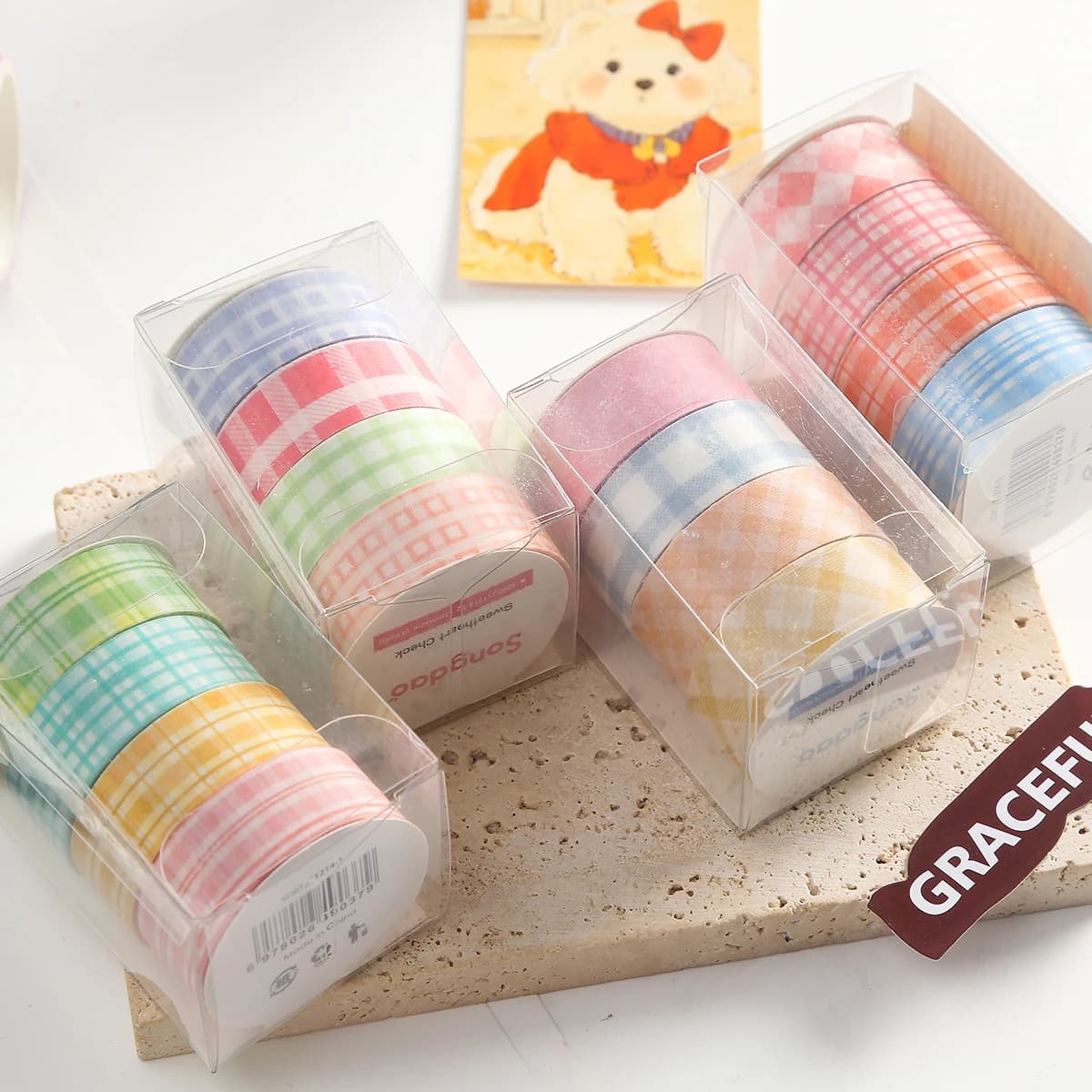 Set di nastro washi a quadretti retrò, adesivi fai-da-te per scrapbook, quaderni, decorazioni per le feste, forniture per il ritorno a scuola per studenti