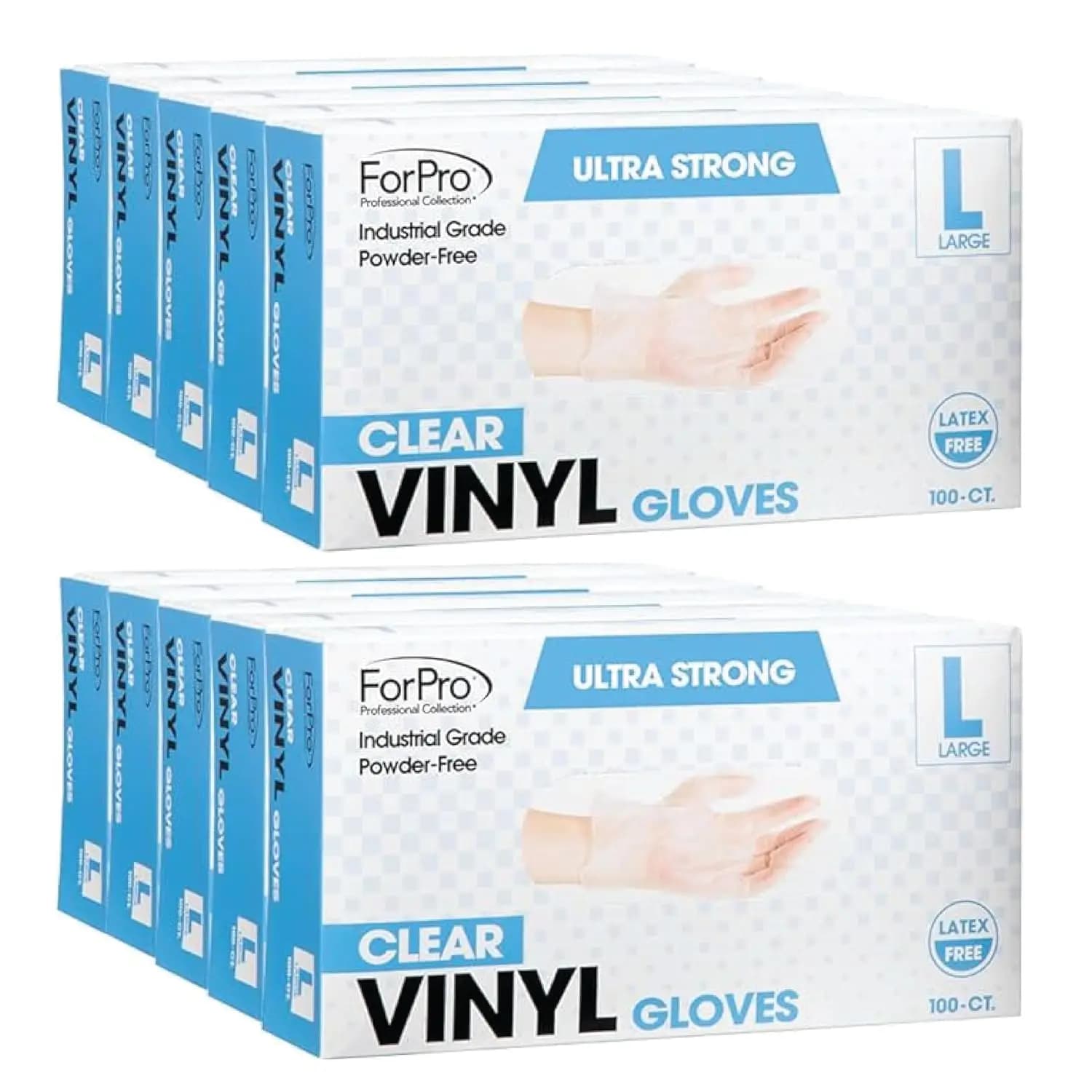 Guanti in Vinile Monouso, Trasparenti, Grado Industriale, Senza Polvere, Senza Lattice, Sicuri per Alimenti, Taglia Grande, Confezione da 100 Pezzi, 10 Pacchi