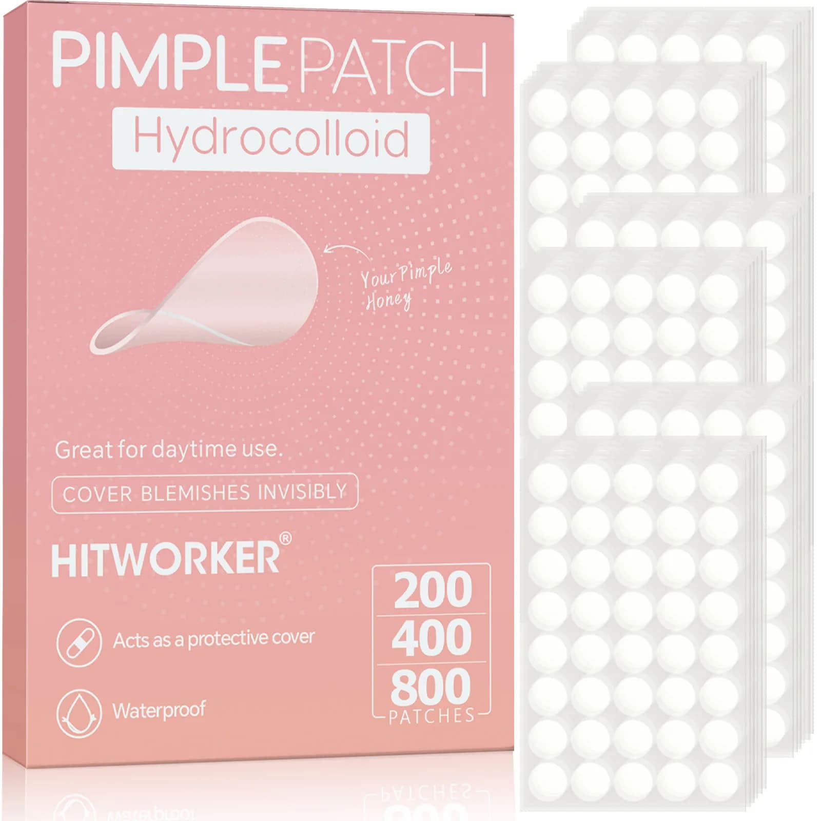 Set of transparent patches for acne from 400/800 pieces: round and heart-shaped combinations, hydrocolloidal invisible cover for imperfections, day and night use
