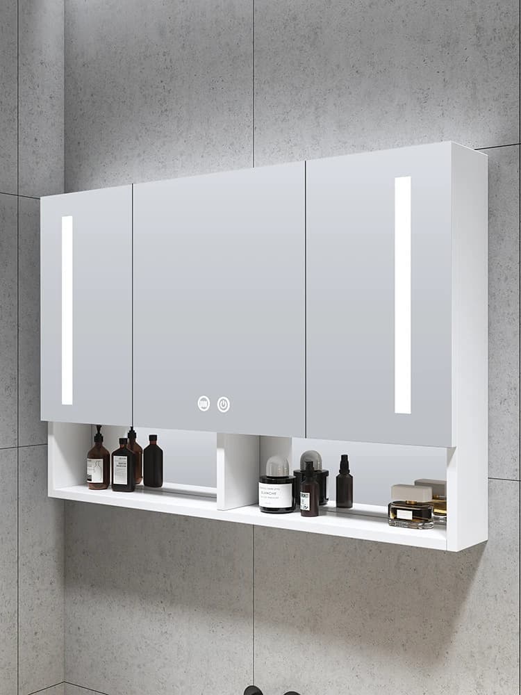 Armadietto a specchio per bagno in alluminio spaziale, armadietto per specchio da bagno separato per disappannamento a parete, armadietto per rack di bellezza a parete