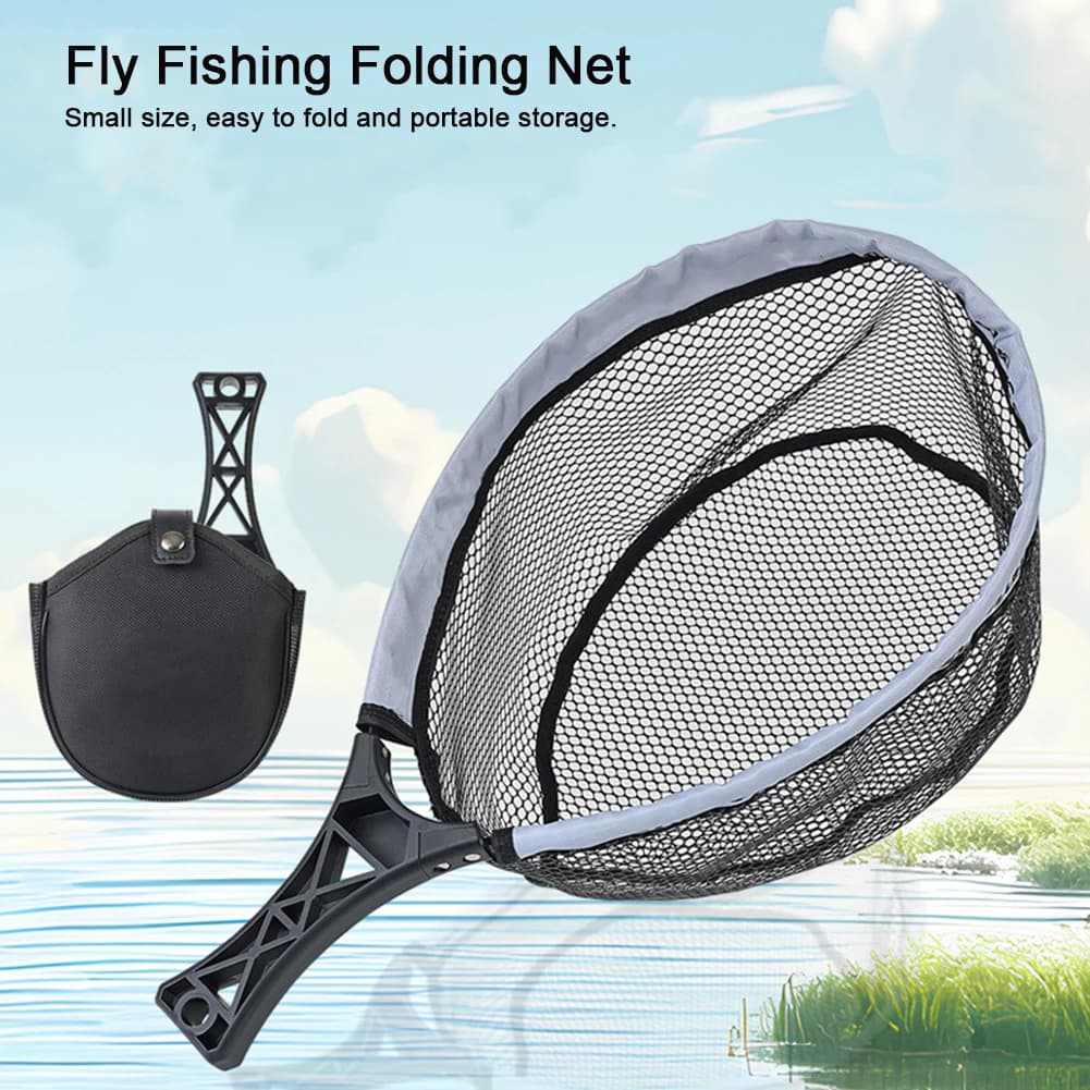 Foldable Landing Net with Non-Slip Handle Trout Net with Tackle Bag Minnow Net Outdoor Stream Fishing Tools Accessory