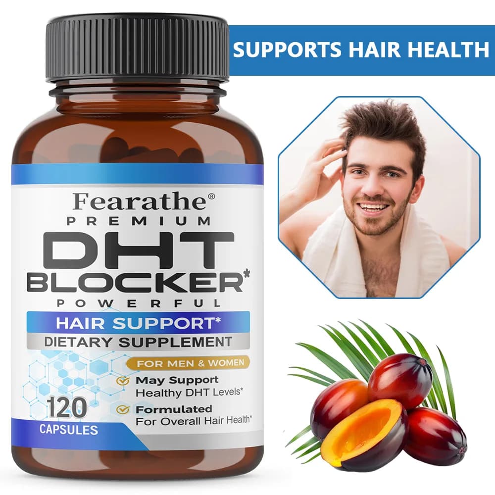 Premium DHT Blocker supplement - Contains biotin and Saw Palmetto - Supports healthy hair growth - Suitable for men and women
