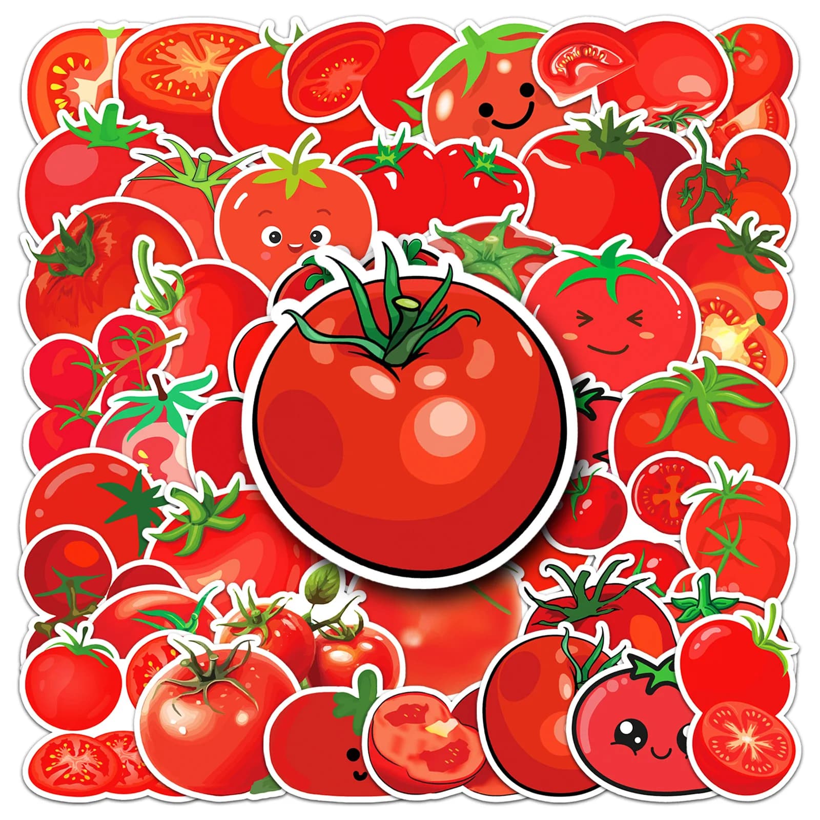 50 Pezzi Adesivi Impermeabili a Tema Pomodoro e Cartoni Animati per Decorazione Fai da Te, per Telefono, Bagaglio, Laptop, Chitarra, Bici, Skateboard, Frigorifero, Casco, Giocattoli, Regalo