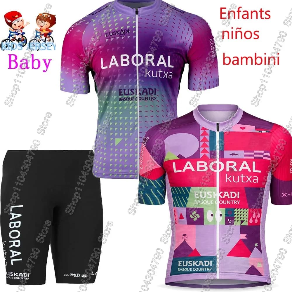 Set Maglia Ciclismo Bambini LABORAL Kutxa 2026 Ragazzi Ragazze Abbigliamento Ciclismo EUSKADI Completo Bici da Strada Maglie Pantaloni Bici MTB Maillot