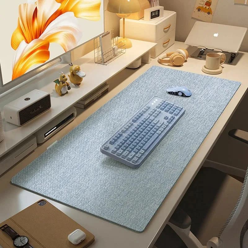 VIKAMA Dark Gray Solid Woven Texture Large Mouse Pad Minimalist Luxury Gaming Desk Mat Non Slip Base Stitched Edges