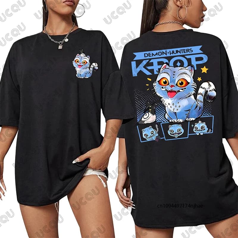 T-shirt in cotone stampata Kpop Demon Hunters 2026 Hot Sale da donna, estiva a maniche corte, girocollo, per cosplay, sport, top per bambini/adulti