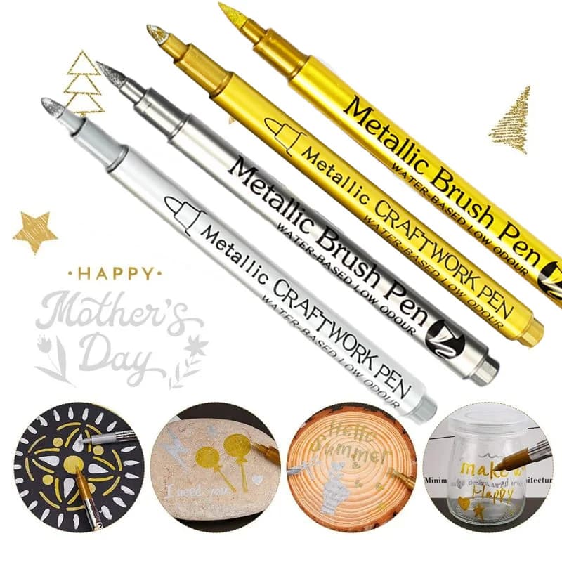 8pcs Metallic Color Craft Pen Brush Hard Nib Gold Silver Sign DIY Album Marker For Greeting Cards Calligraphy Hightlight