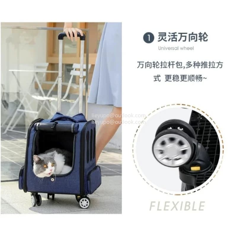Multifunctional Rolling Pet Carrier, Trolley Cat Dog Backpack for Travel, Portable Rolling Luggage for Small Pets, Hot Sell